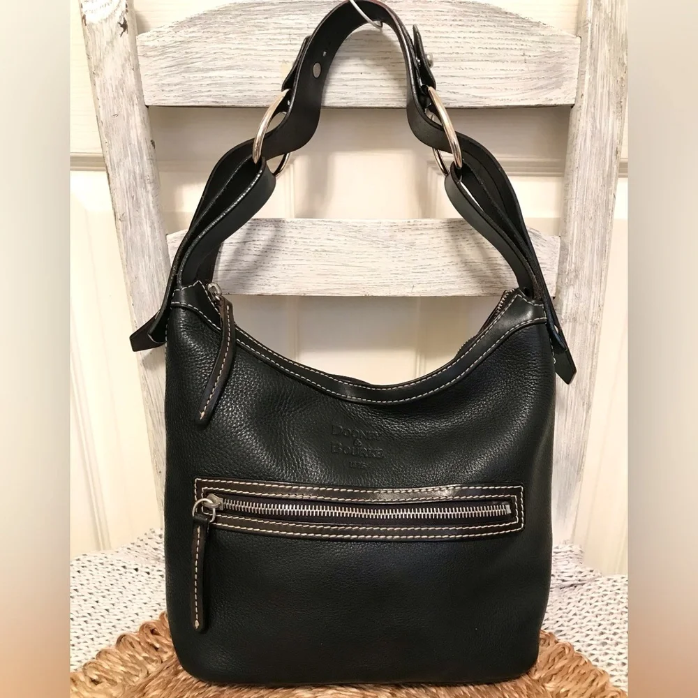 Vintage Dooney & Bourke Black Pebbled Leather Hobo Bag Y2K